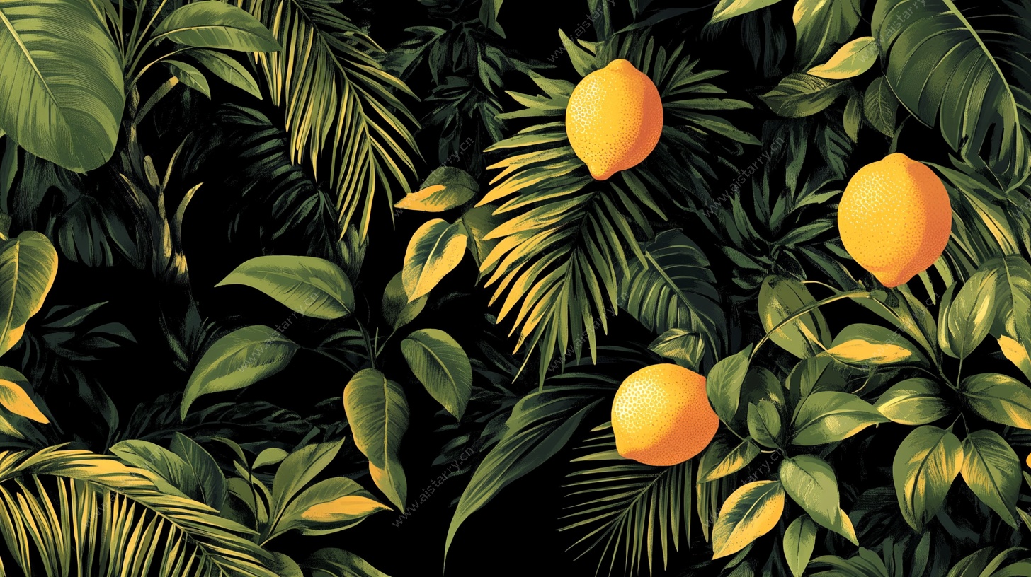 柠檬与热带植物插画