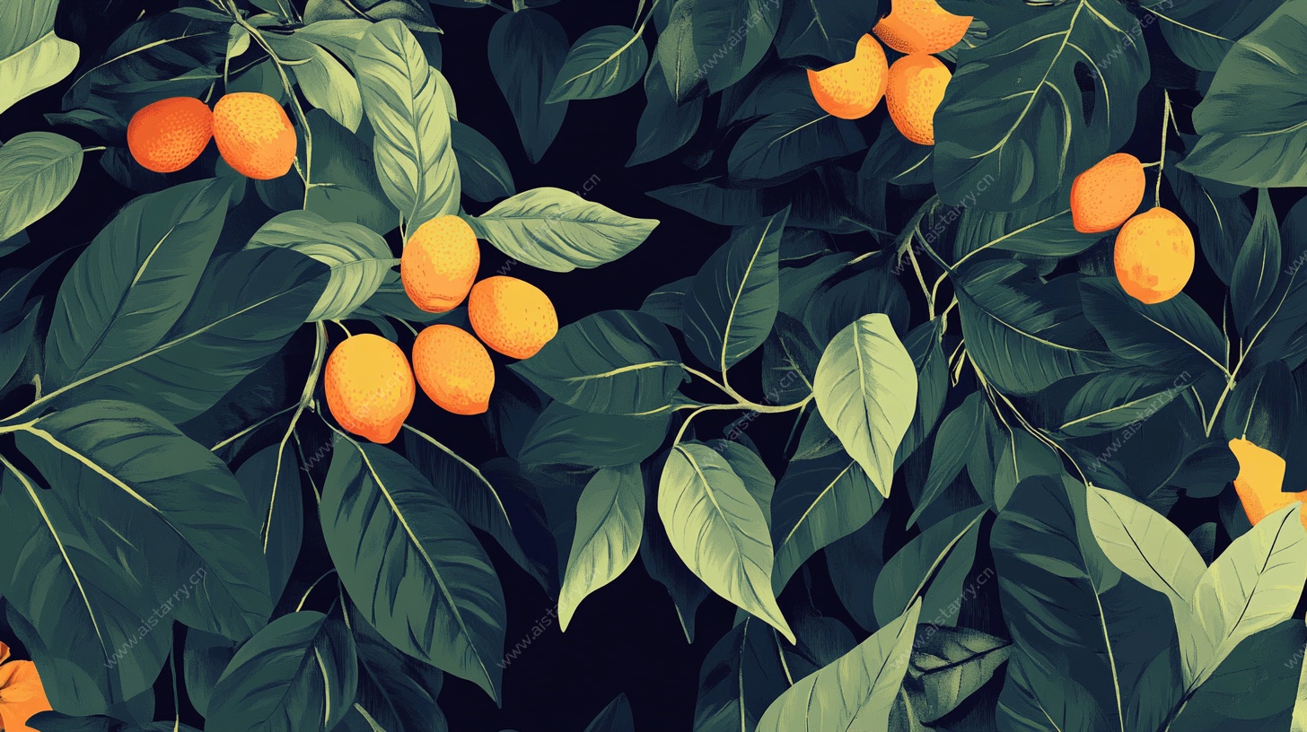 橙色果实绿叶插画背景