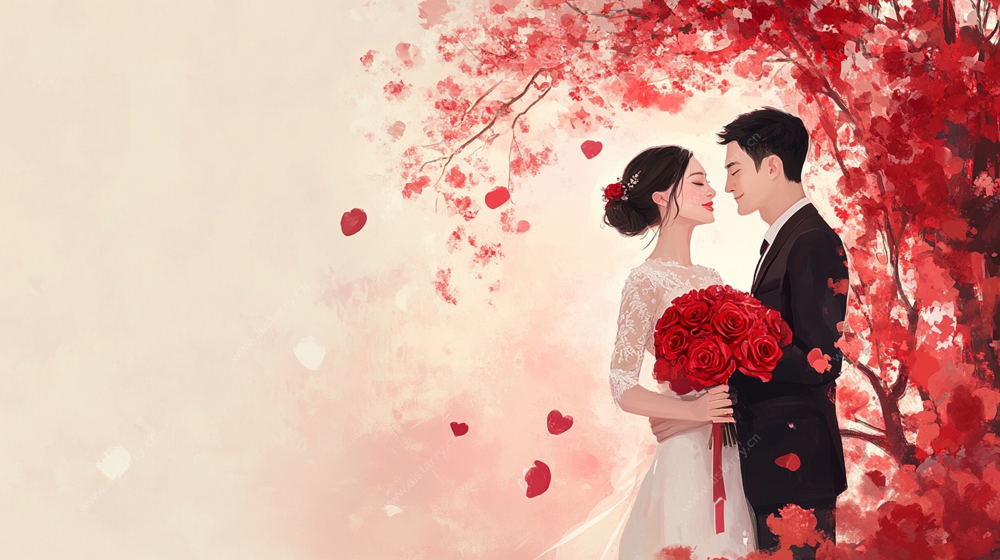 浪漫中式婚礼情侣插画