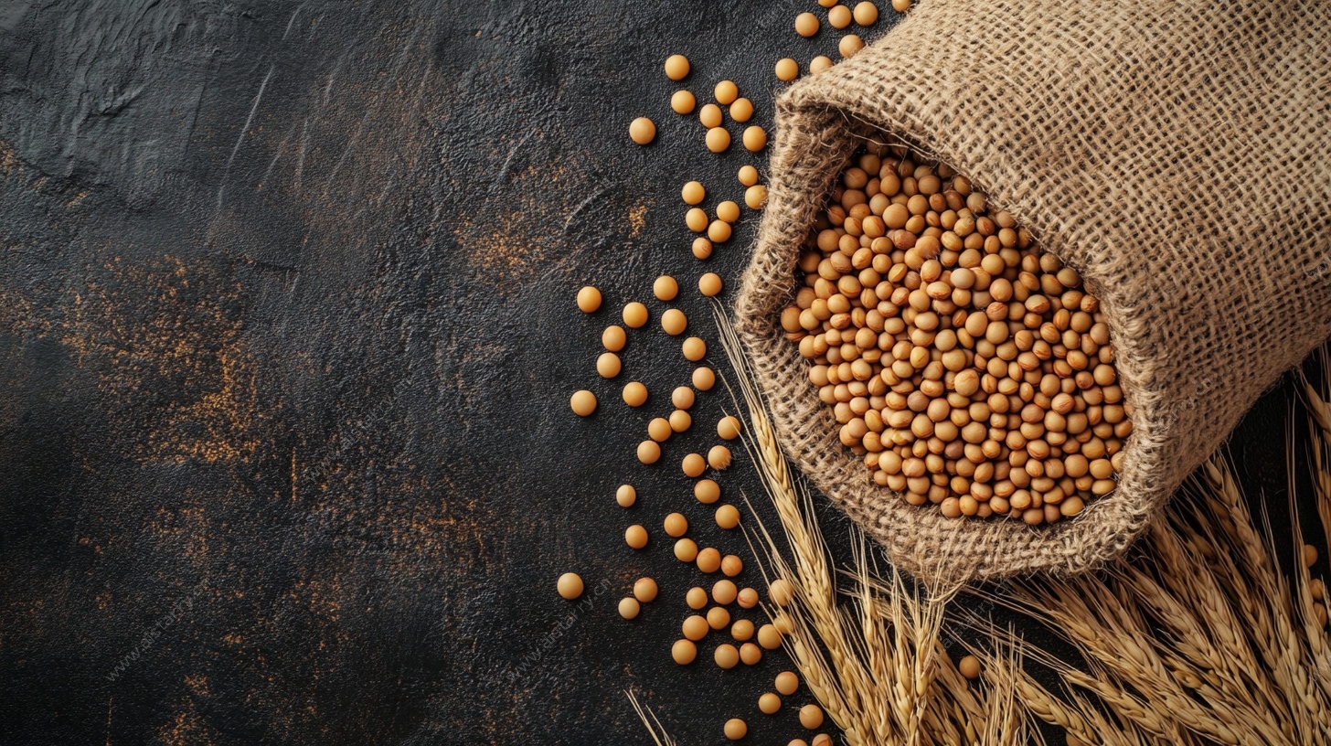 麻布口袋中的金黄谷物