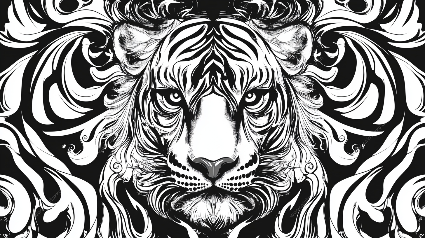 黑白虎纹艺术插画