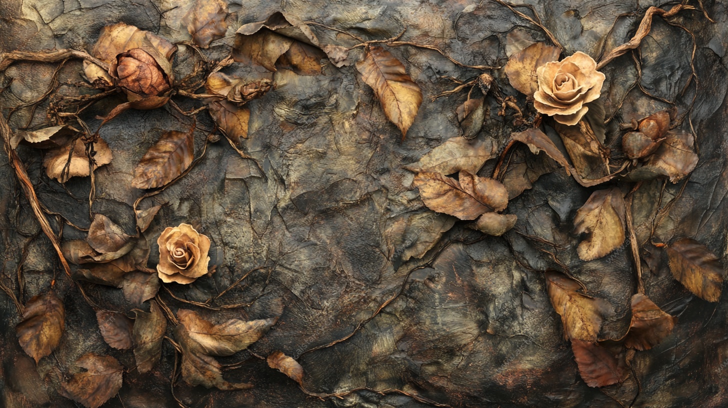 枯萎玫瑰与落叶的静物画面