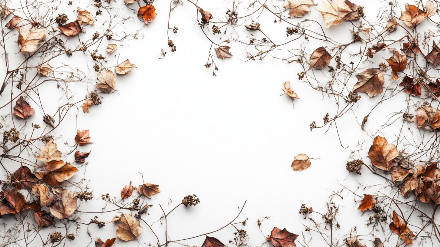 枯叶环绕的白色背景图