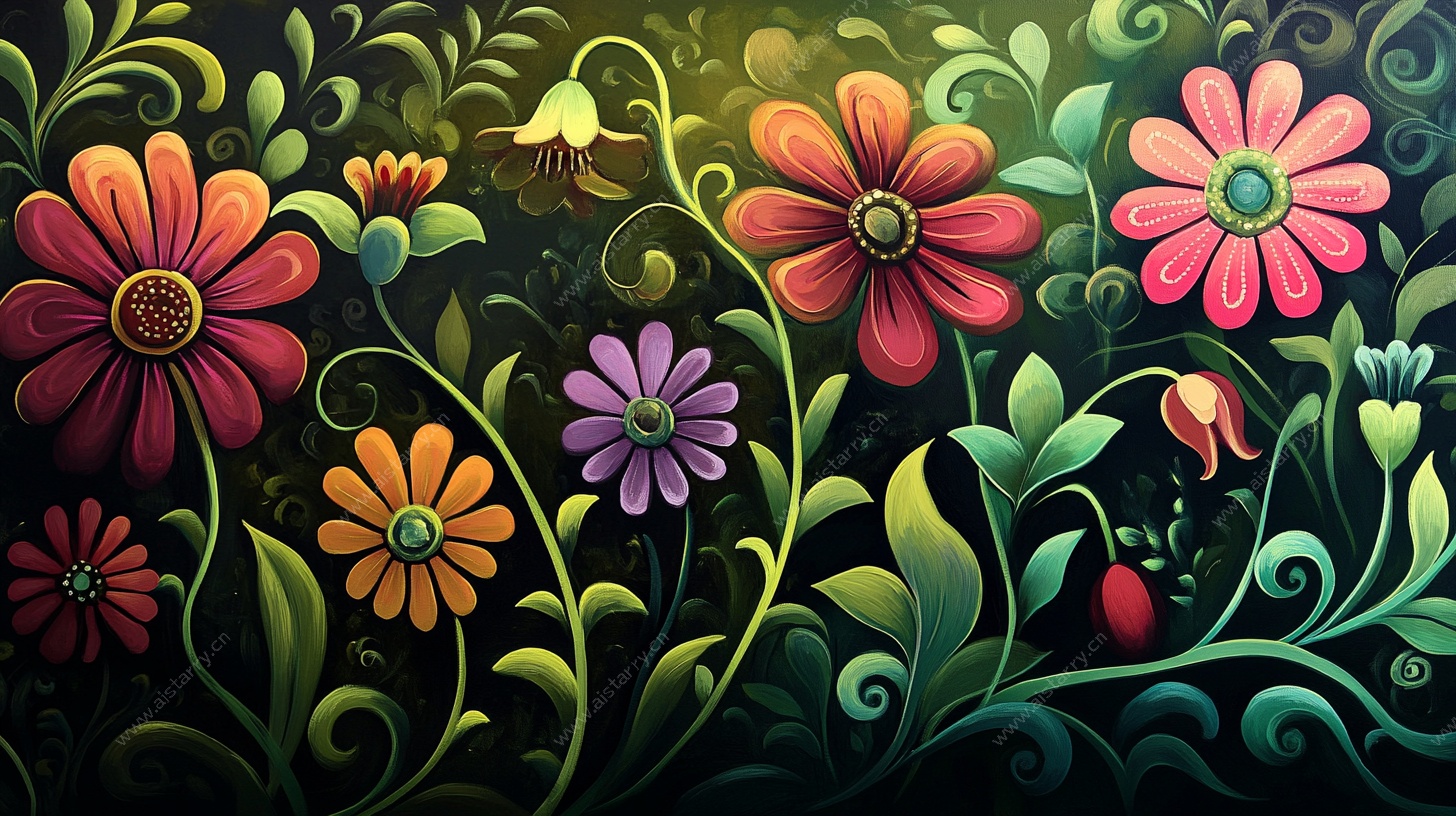 梦幻花卉奇幻插画