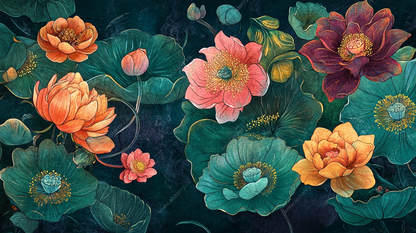 绚丽多彩荷花图