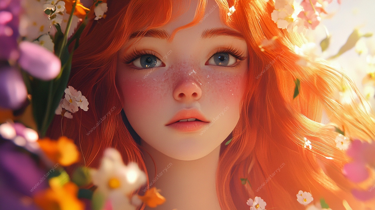 橙发花漾少女梦幻肖像