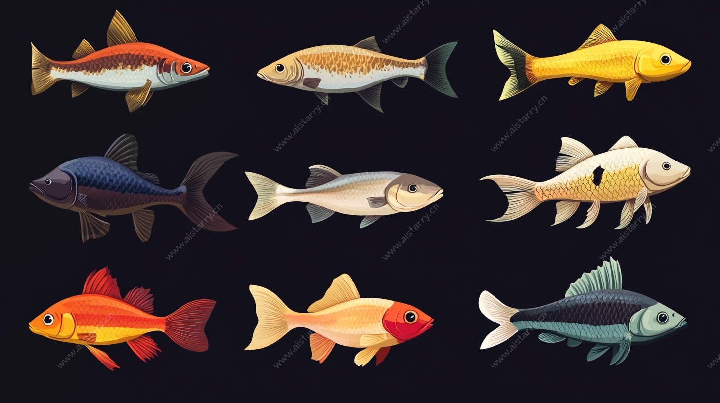 多彩卡通鱼类插画集合