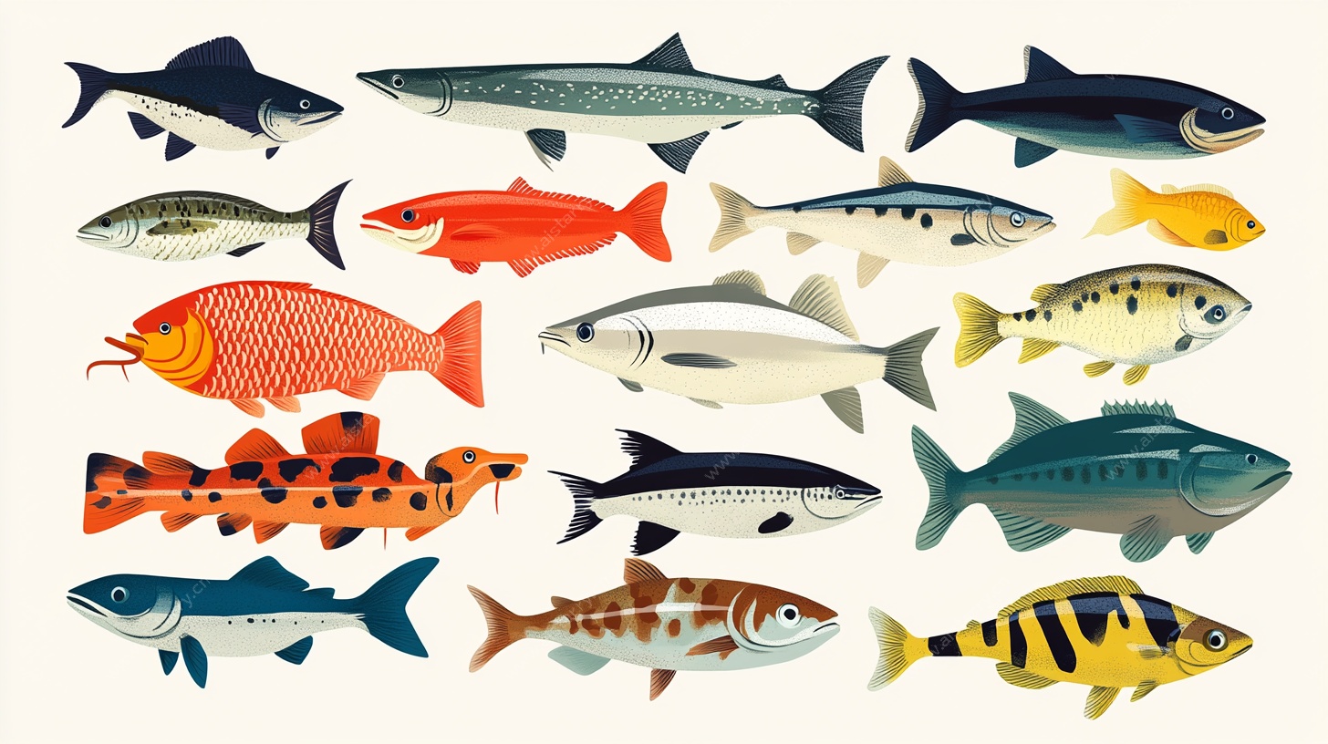 多样鱼类插画集合