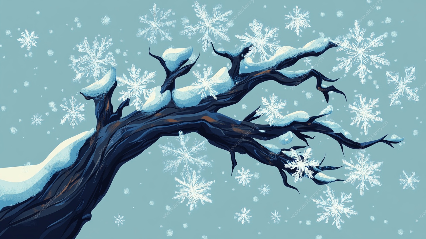 冬日雪覆树枝插画