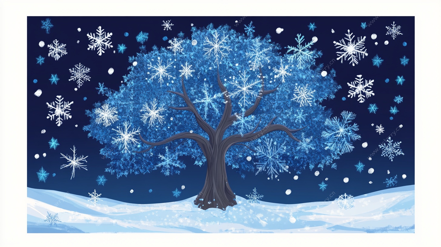 蓝色梦幻雪夜之树