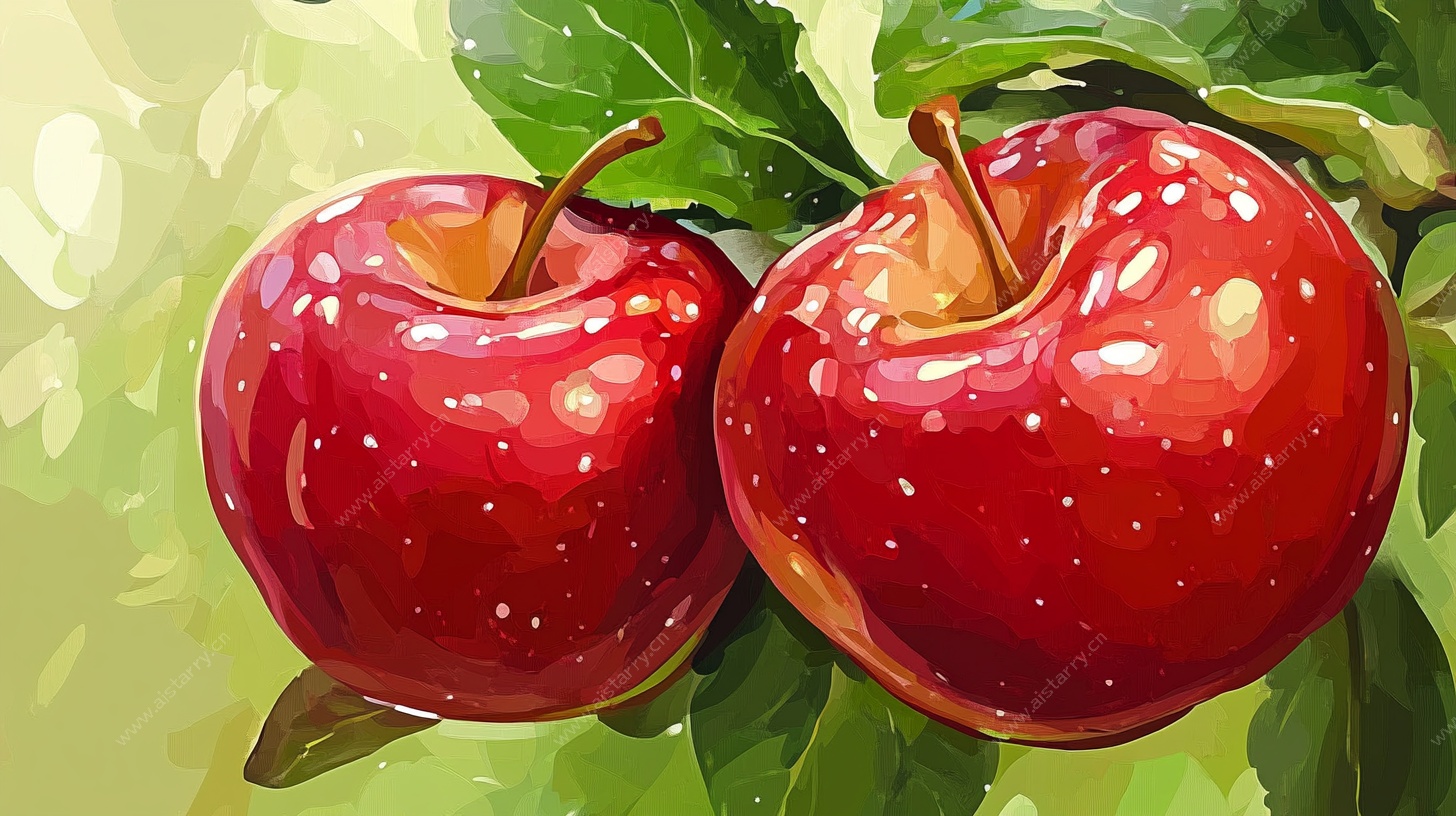 两个红苹果的水彩画