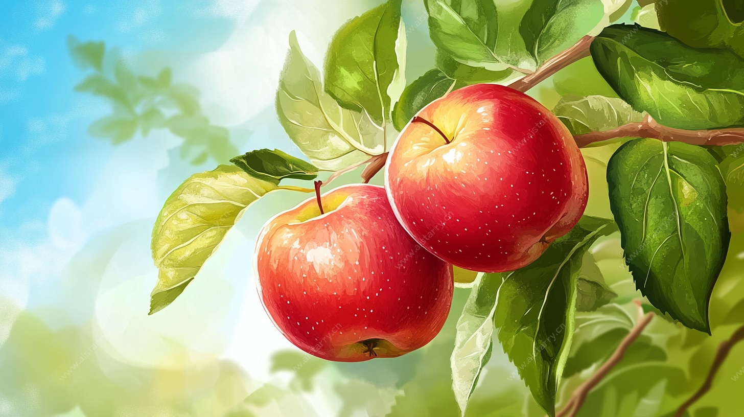 枝头红苹果的清新画面