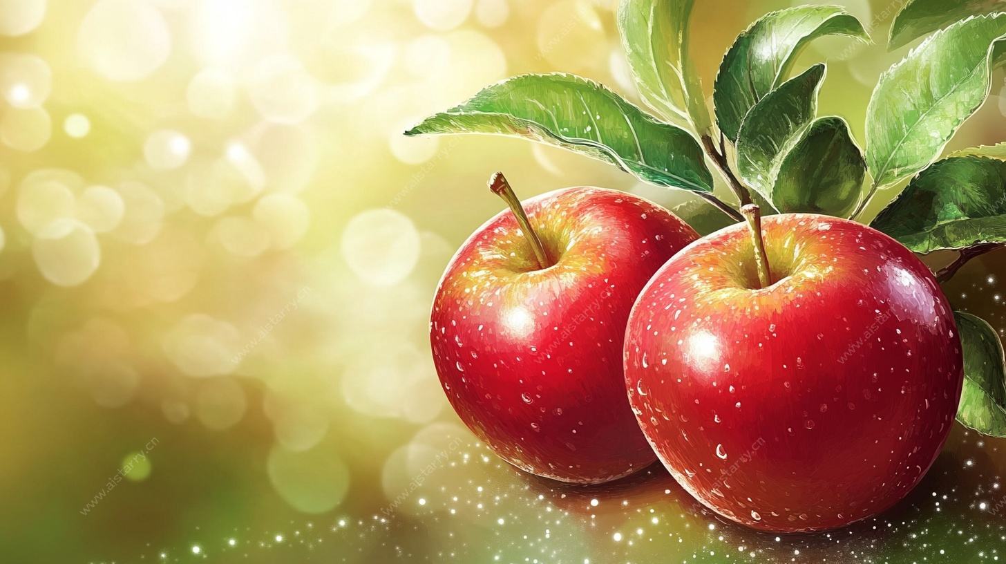 红苹果与绿叶的清新组合