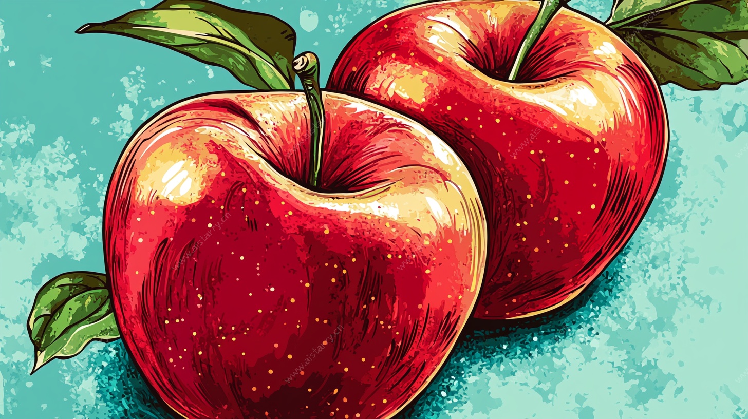 手绘双红苹果插画
