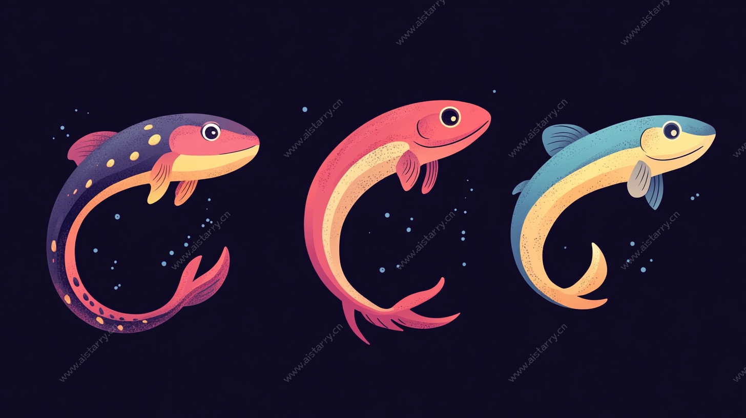 三条灵动彩色鱼插画