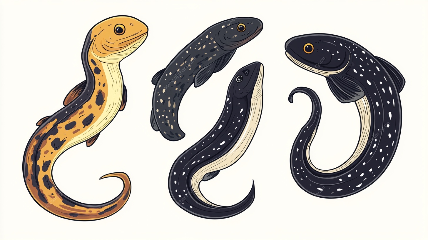 可爱手绘四尾蝾螈插画