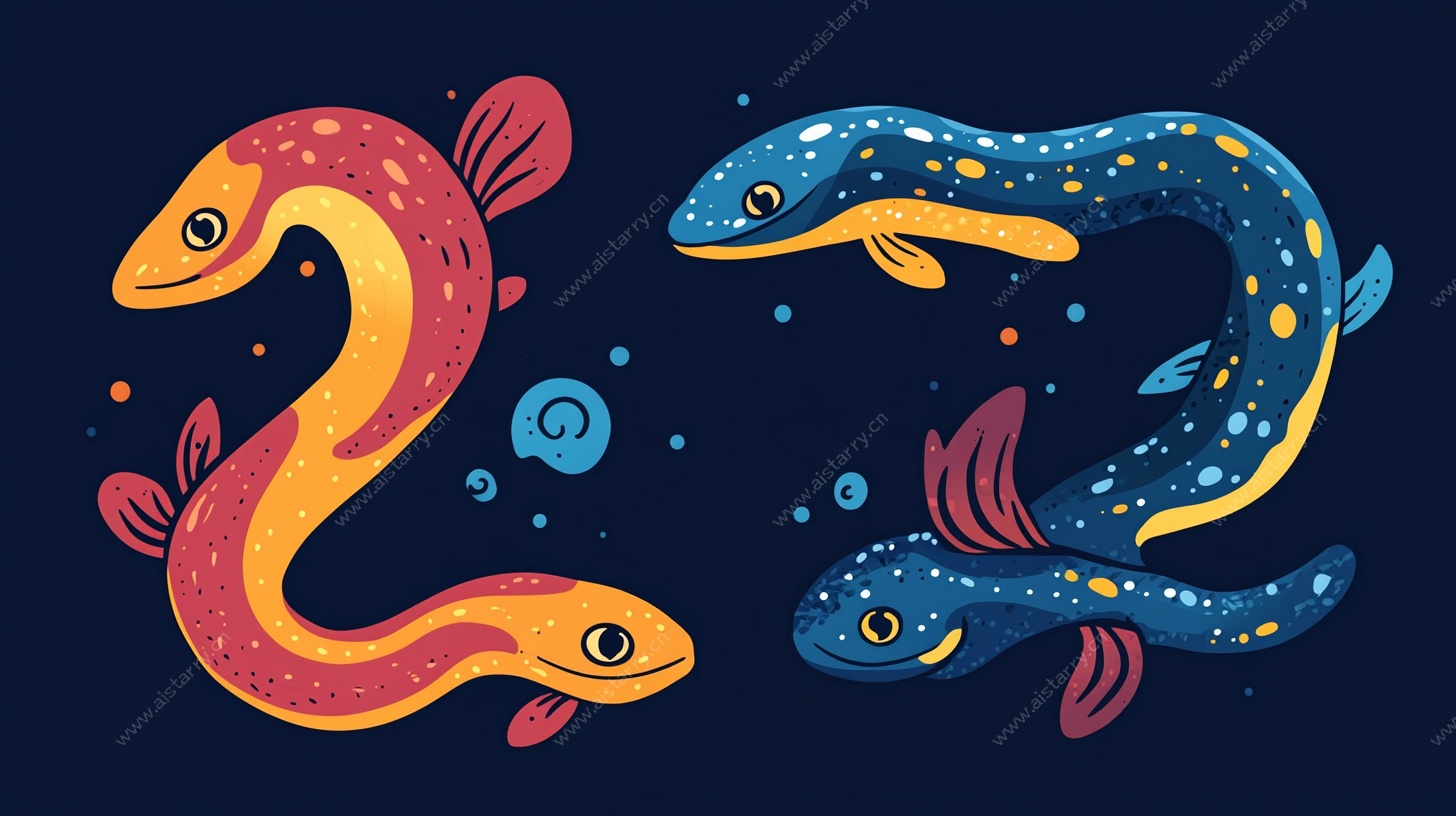 可爱双鳗鱼插画