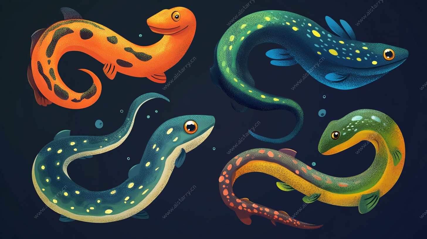 多彩水栖蝾螈插画作品