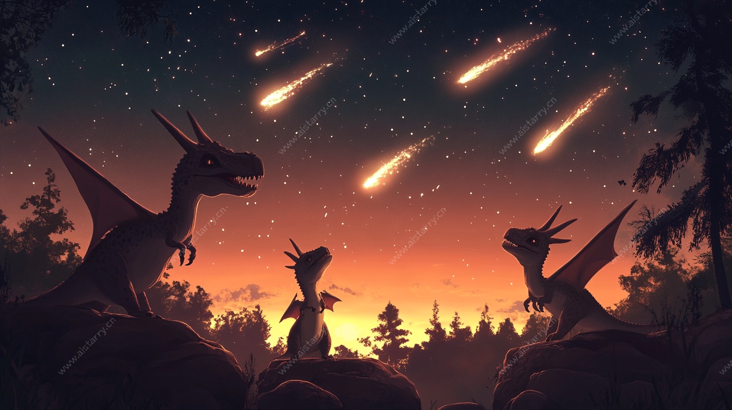 恐龙观流星夜的奇幻场景