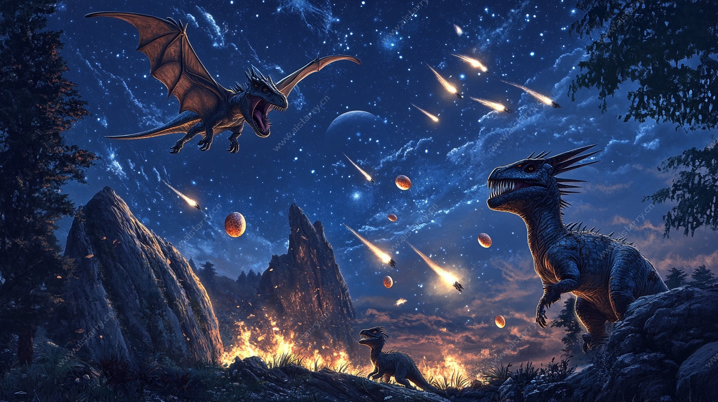 夜空中的奇幻恐龙景象