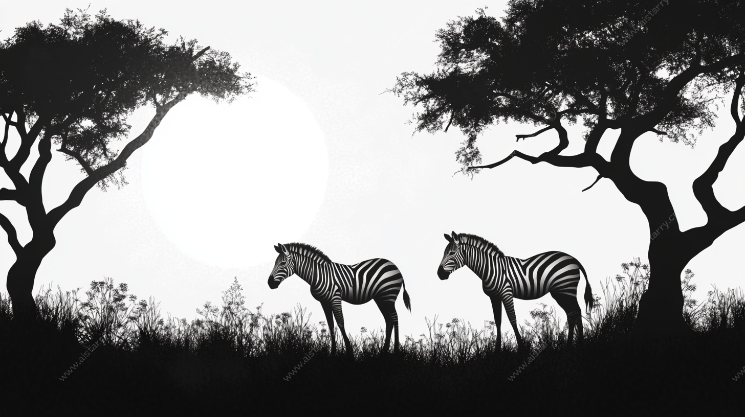 黄昏下的斑马剪影