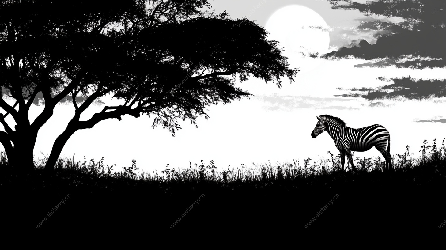 黑白斑马草原剪影图