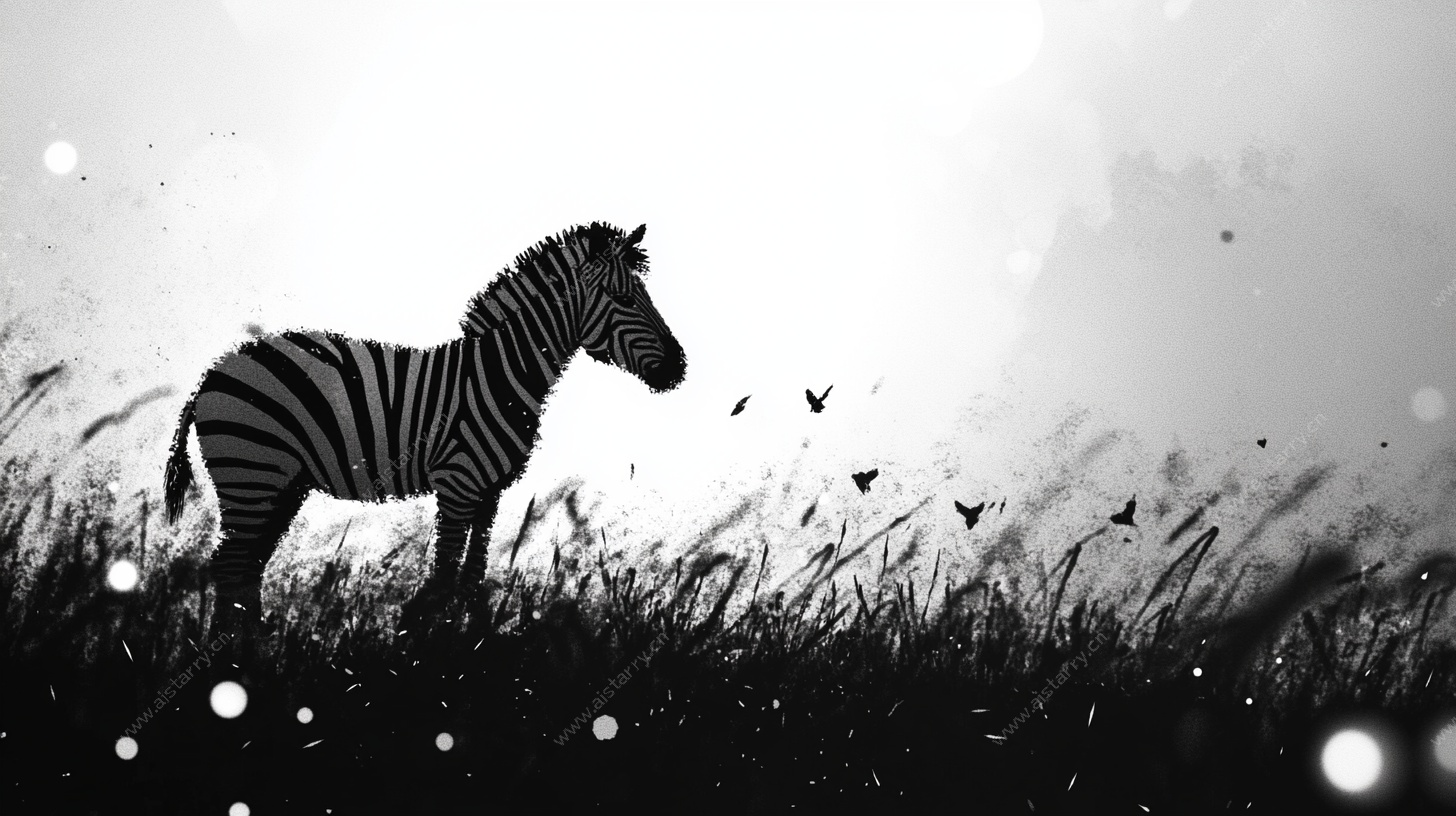 斑马的黑白旷野剪影