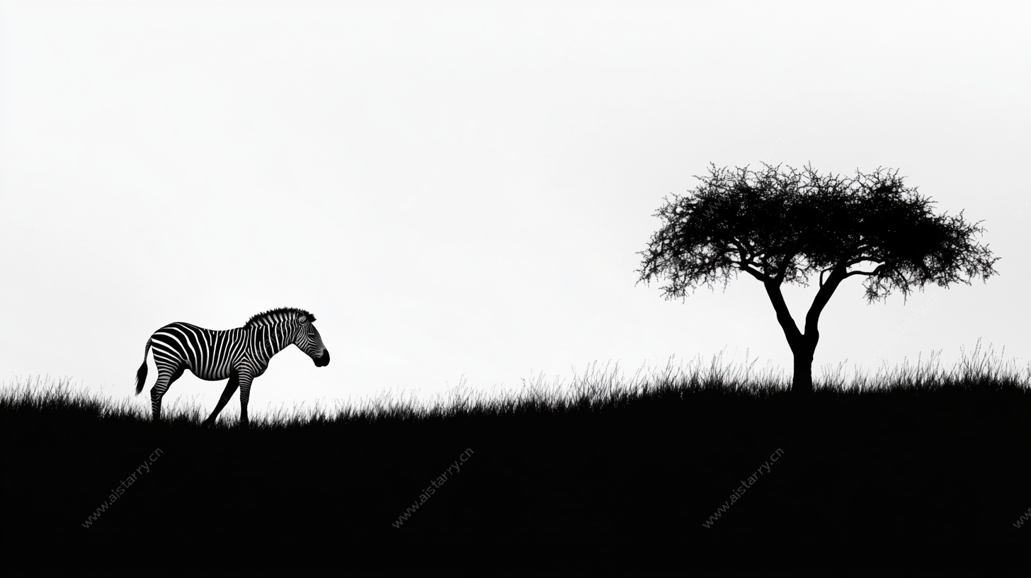 斑马独行于草原树旁