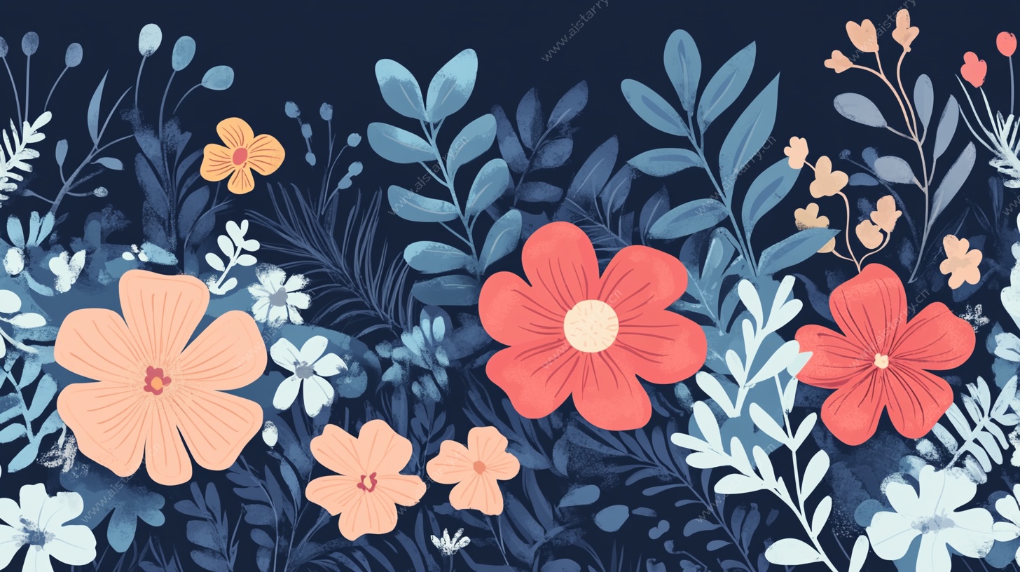 深蓝背景花卉图案设计
