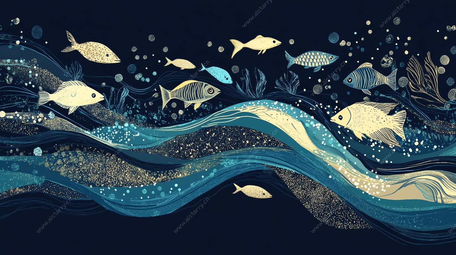 海洋鱼群梦幻插画