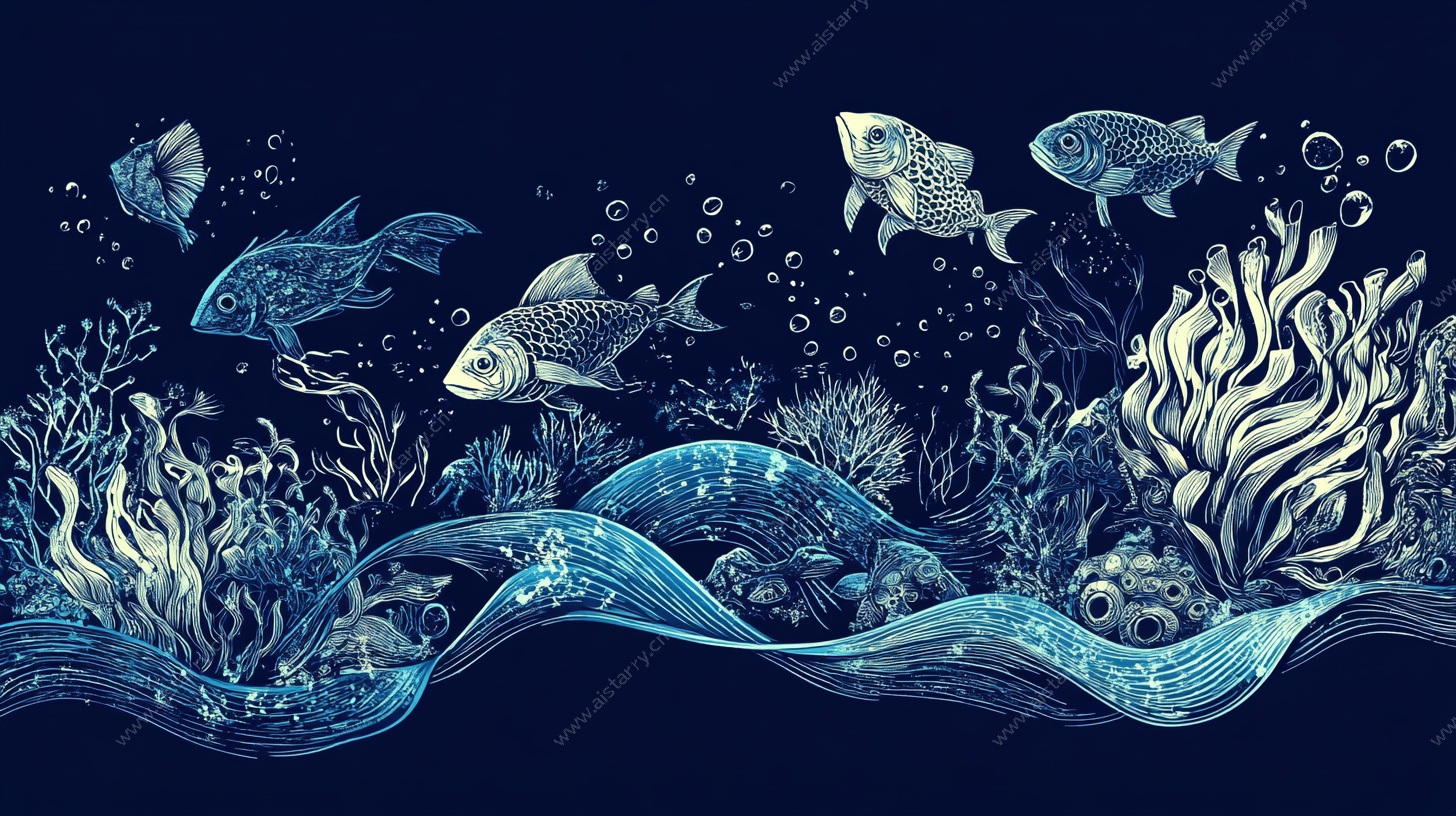 海洋鱼群与珊瑚插画