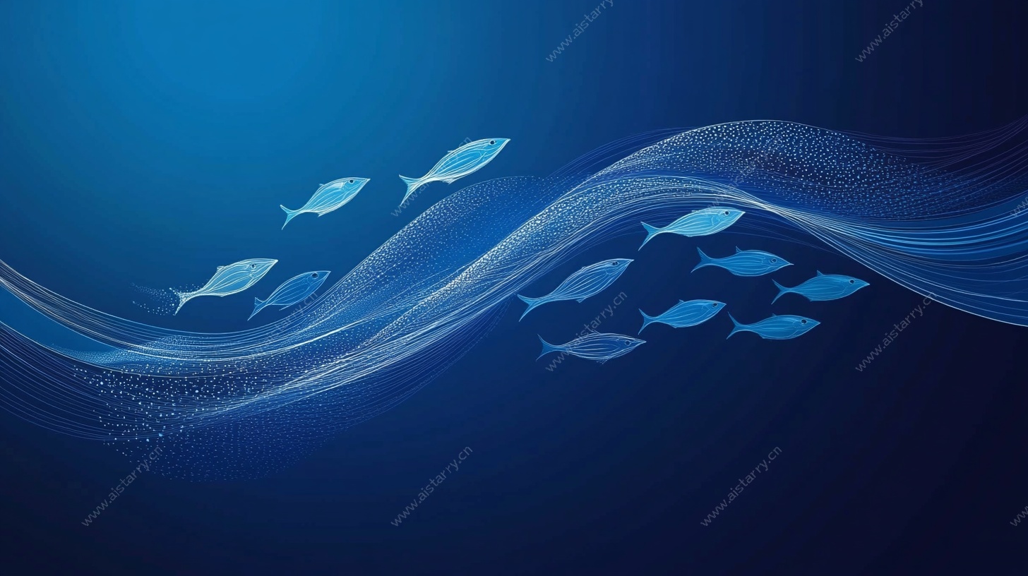 蓝色海洋鱼群动感插画