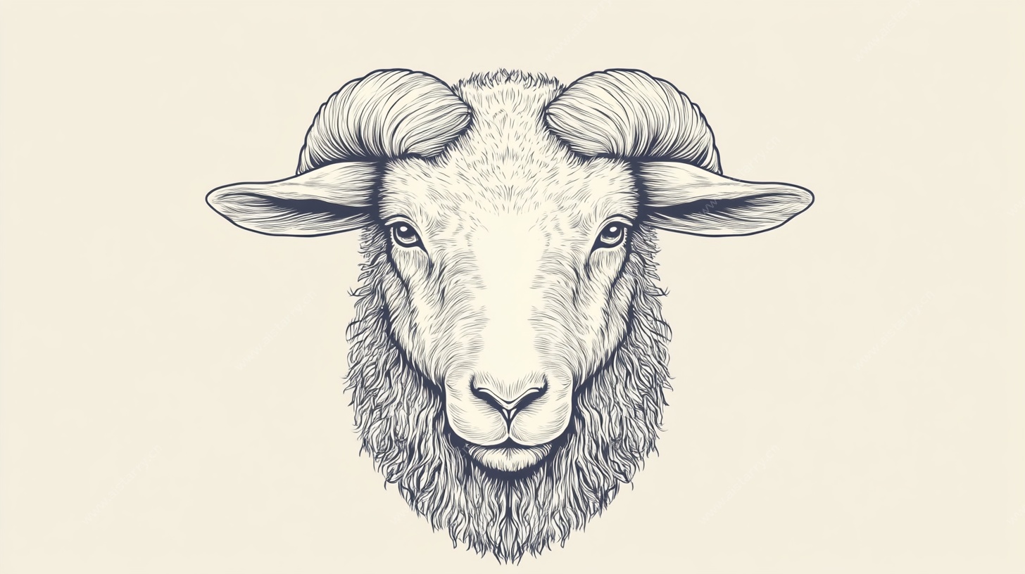 手绘羊头肖像图
