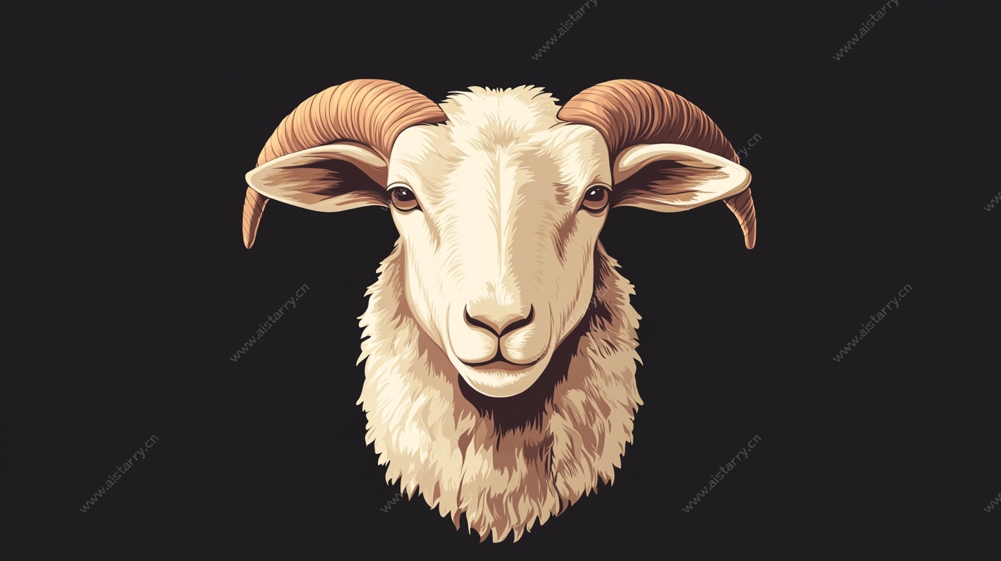 羊头插画 羊角弯弯显灵动