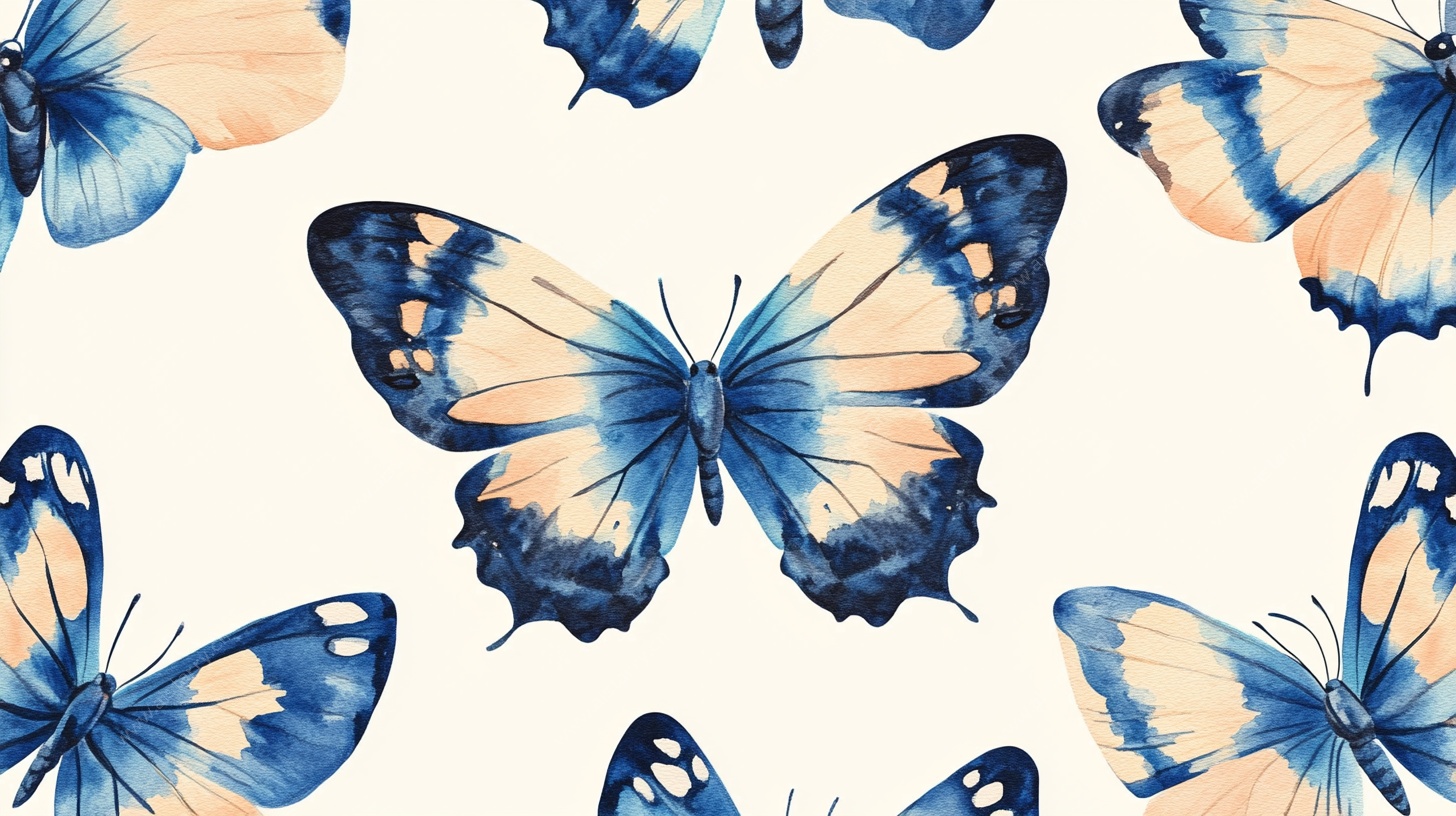 蓝黄蝴蝶水彩无缝图案