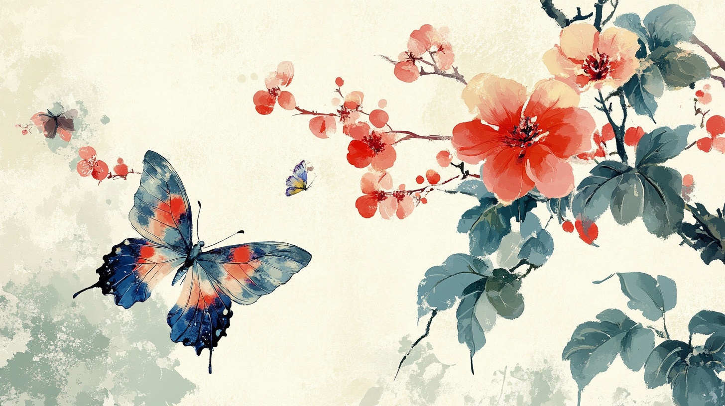 水墨蝴蝶花卉图