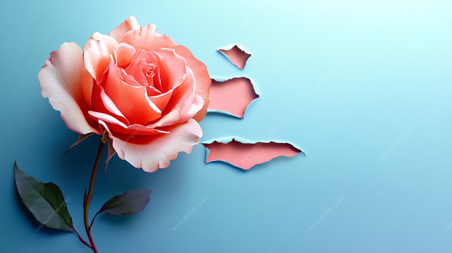 破纸中绽放的娇艳玫瑰