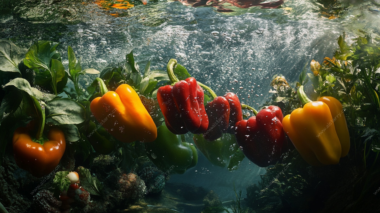 彩椒水中悬浮艺术画面
