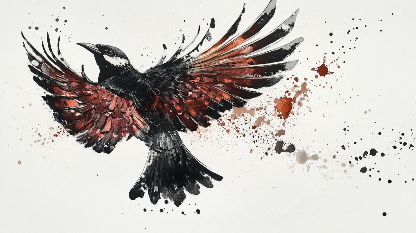 水墨飞鸟艺术插画