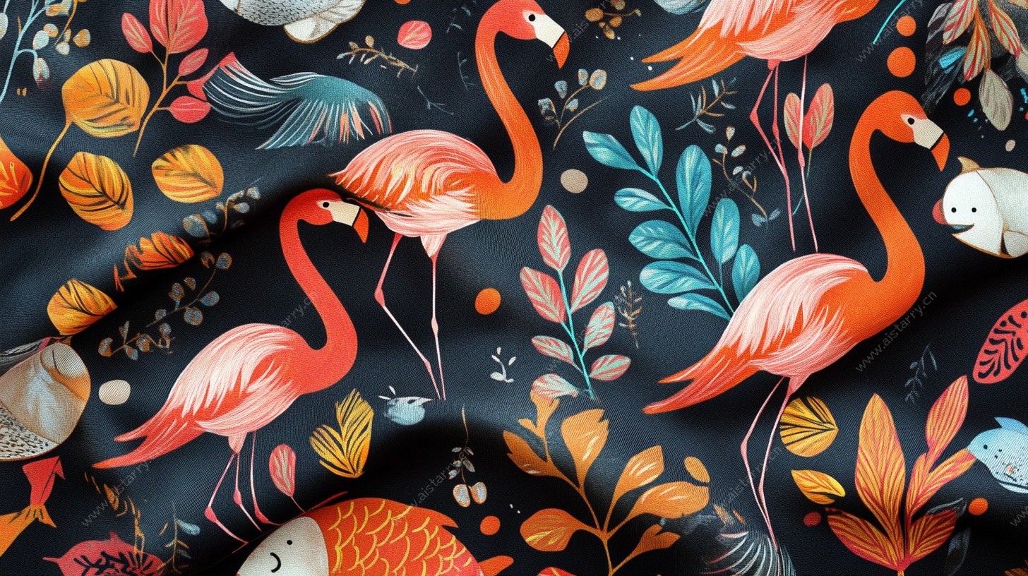 火烈鸟花卉图案艺术插画