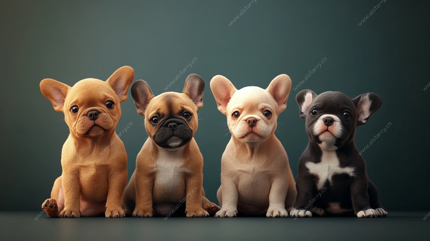 四只萌趣法斗犬排排坐