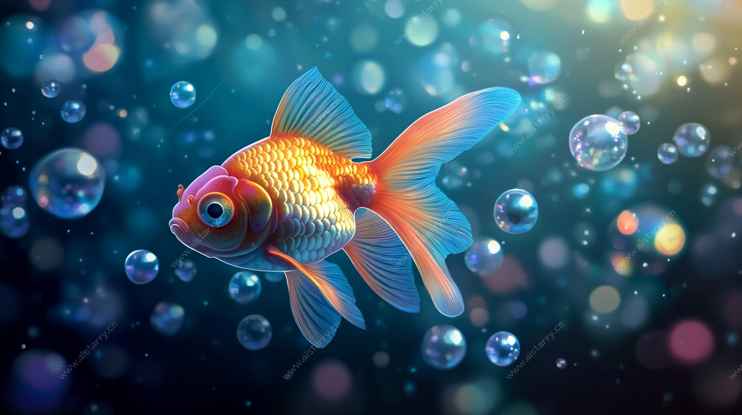 梦幻金鱼在气泡中悠游
