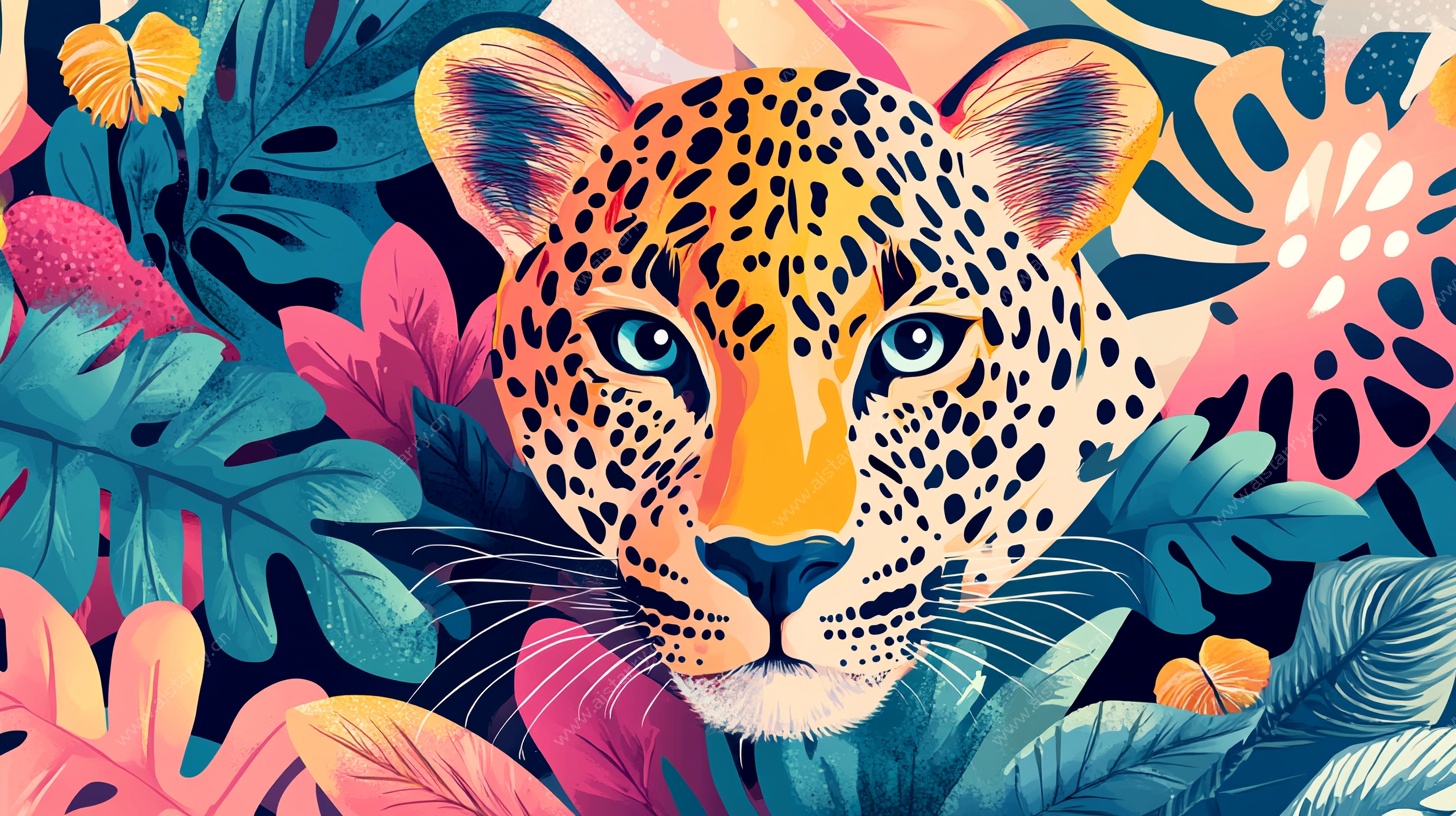 豹在热带植物中