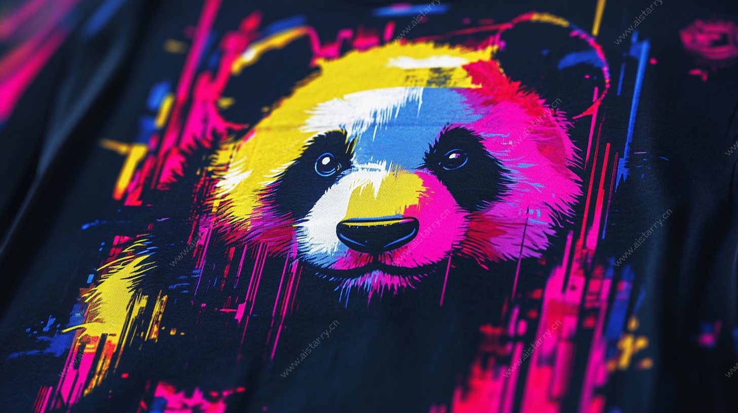 彩色熊猫T恤图案