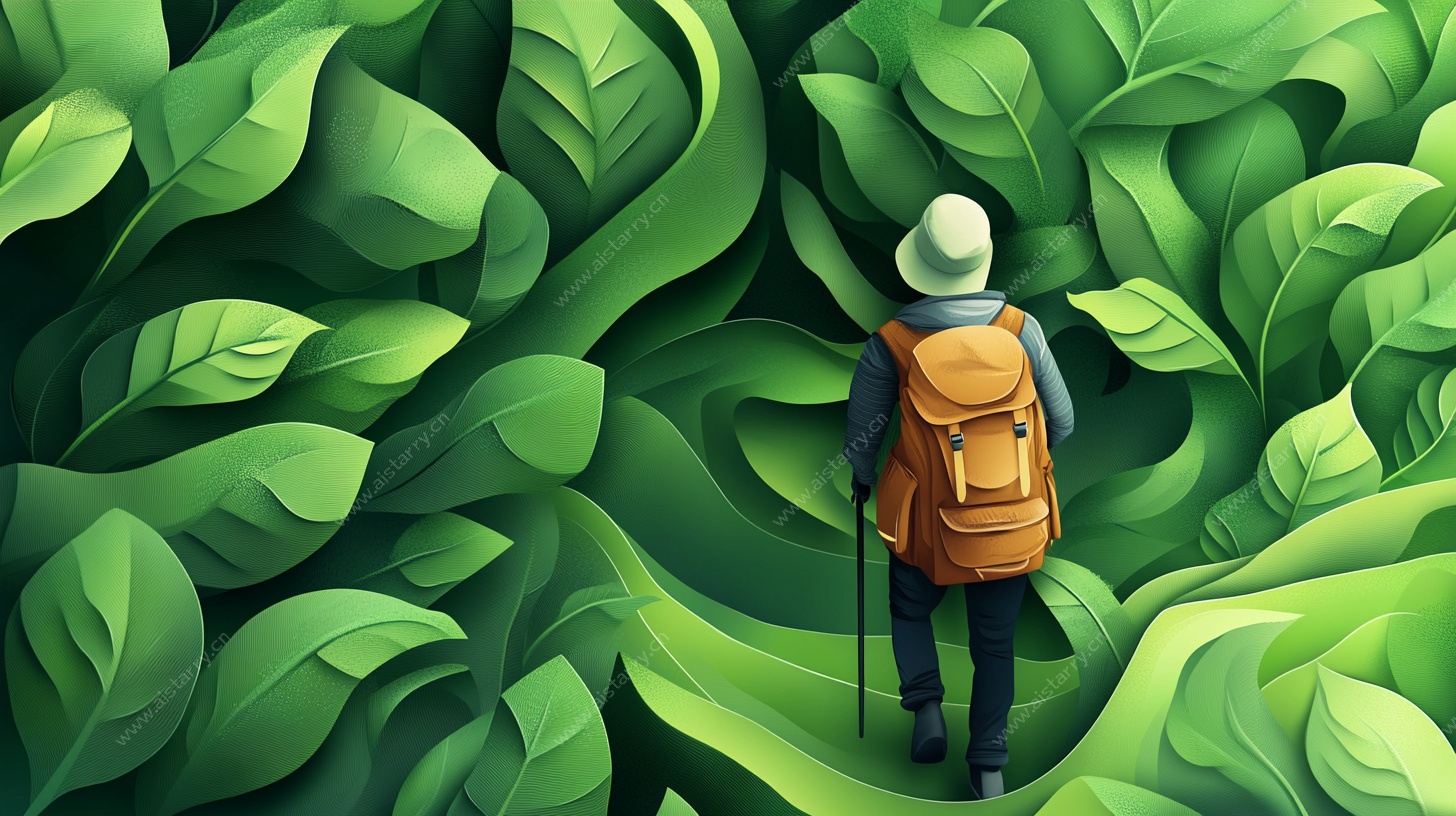背包客穿行于绿色植物间