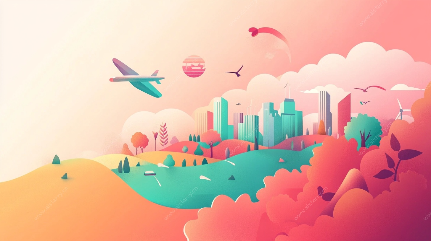 梦幻城市天际线插画