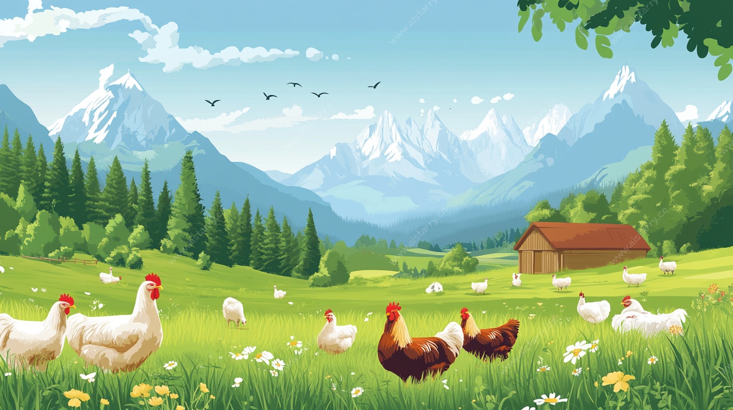 田园牧歌 鸡群悠然的山野风光