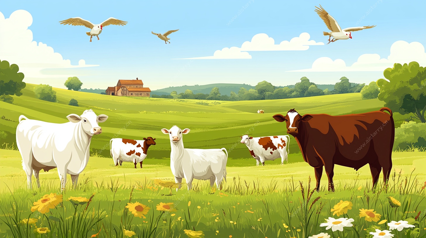 田园牧歌 牛羊与飞鸟的图景