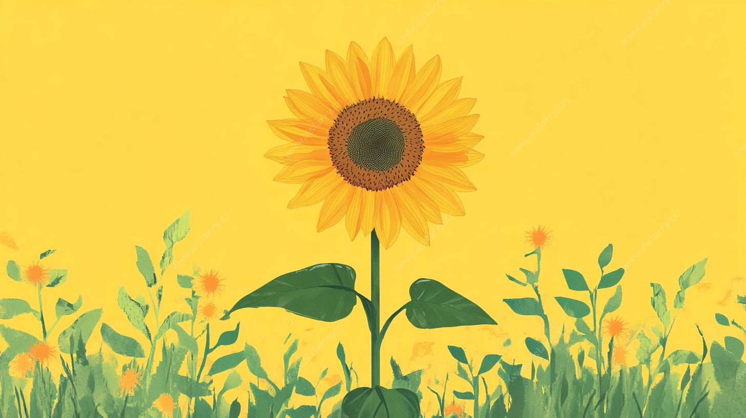 单株向日葵的田园风景