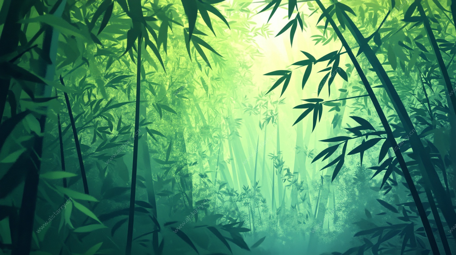 翠绿竹林梦幻光影世界